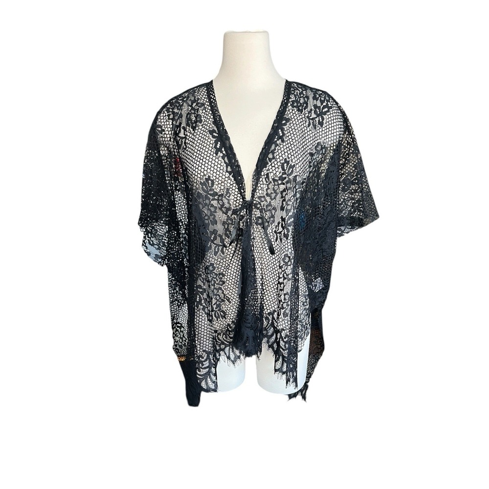 Vocal USA Black Lace Kimono Duster Sheer OS Whimsigoth Beach Festival Resort